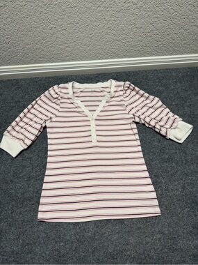 GAP Pink, Navy & White Striped Henley Long Sleeve Top